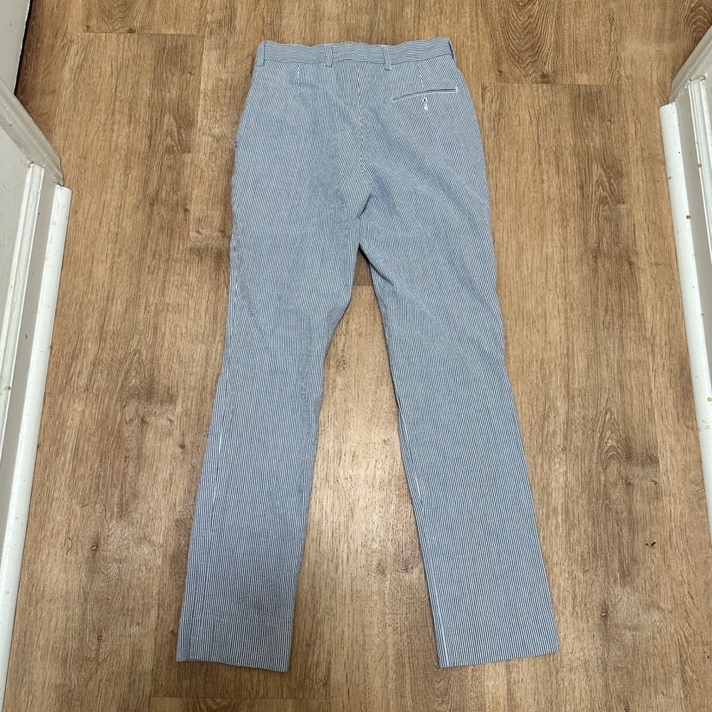 Lauren Ralph Lauren | Blue White Seersucker Pinstripe Straight Leg Pants, 26 - Picture 2 of 7